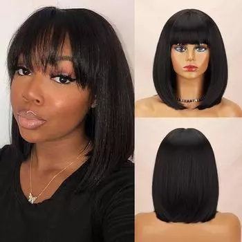 Женский прямой парик MERISIHAIR длиной до плеч с челкой, короткий боб из синтетического волокна, коричневый, смешанный, блондин, повседневная одежда, парик для косплея