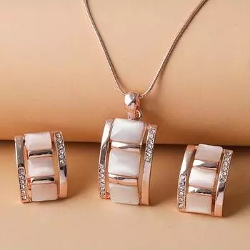 Женский прямоугольный опаловый комплект украшений: ожерелье и серьги, со стразами, имитация драгоценного камня, кулон, серьги-гвоздики, украшения, аксессуар для дня рождения, подарок