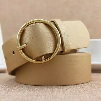 Женский ПУ ремень с круглой золотой пряжкой, декоративный ремень для юбки, джинсовый ремень для женщин золотой