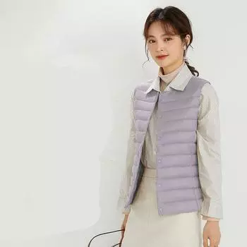 Женский пуховик без рукавов, женский ультралегкий пуховый жилет, женский двухсторонний жилет, портативный теплый зимний подкладочный жилет без рукавов M чёрный