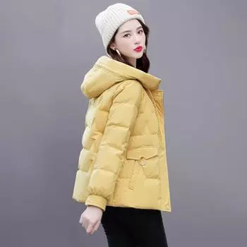 Женский пуховик осенью и зимой, новая корейская версия небольшого и стильного дизайна. Маленькая ароматная короткая куртка на белом утином пуху 90 с капюшоном XL