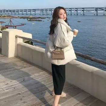 Женский пуховик осень/зима винтажный с лацканами куртка короткая свободная однотонная стеганая куртка с пуговицами на хлопковой подкладке S белый