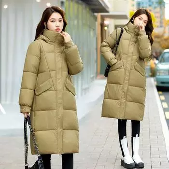 Женский пуховик с капюшоном, новая зимняя куртка, женская свободная утолщенная куртка средней длины средней длины M
