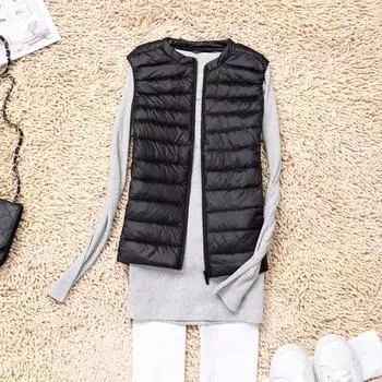 Женский пуховик с подкладкой, легкий и тонкий, осень-зима 2024 года, новый пуховик, короткий жилет без воротника, легкий жилет с круглым вырезом S белый