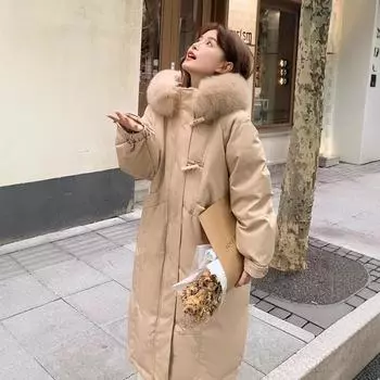 Женский пуховик с воротником из шерсти, женские средние и длинные модели, новый утолщенный выше колена корейский дизайн, чувство зимы S белый