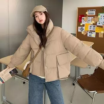 Женский пуховик с воротником-стойкой, короткий стиль, новинка 2023 года, хлебная куртка M чёрный