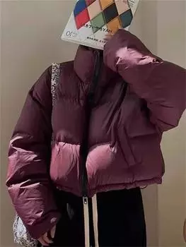 Женский пуховик с воротником-стойкой, осенне-зимняя новая мода, винтажные черные парки, повседневные утепленные короткие пальто One size бордовый