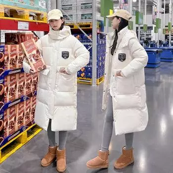 Женский пуховик средней длины, новинка 2023 года, зимняя хлопковая куртка в стиле порт-колледж Ins Tide, плотная хлопковая куртка S белый