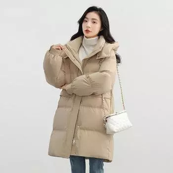 Женский пуховик средней длины, новый осенне-зимний стиль, с капюшоном, модный, универсальный, корейский стиль, облегающая куртка