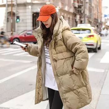 Женский пуховик средней длины, зимняя свободная куртка на белом утином пуху XL
