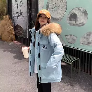 Женский пуховик Tooling 2024, зима, новый, маленький меховой воротник, пирог, преодоленный, длинное утолщенное свободное пальто S 80-60 kg небесно-голубой
