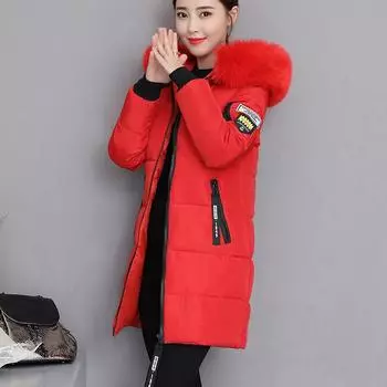 Женский пуховик, женское пальто с капюшоном, меховой воротник, теплая, средней длины, толстая зимняя новая модная одежда M розовый