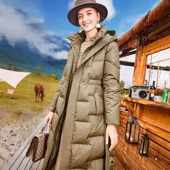 Женский пуховик Женское тонкое толстое пальто на белом утином пуху средней длины M белый