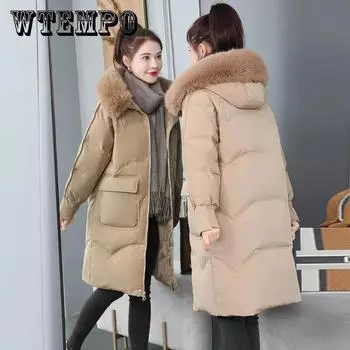 Женский пуховик, зимнее модное универсальное толстое пальто средней длины, свободное тонкое пальто с меховым воротником XXL