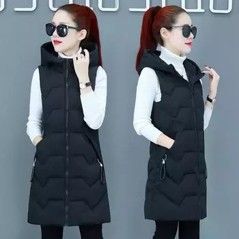 Женский пуховый хлопковый жилет с капюшоном, осенне-зимняя утолщенная куртка без рукавов M синий