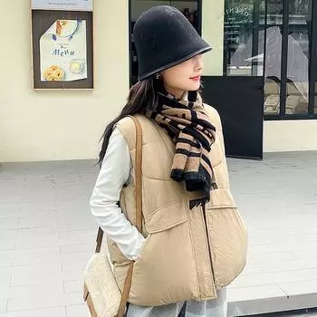 Женский пуховый жилет 2023, зимний новый легкий теплый жилет с воротником-стойкой M чёрный