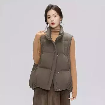 Женский пуховый жилет 2024 года, новый легкий дизайн с воротником-стойкой, теплый и носит белый жилет на утином пуху S