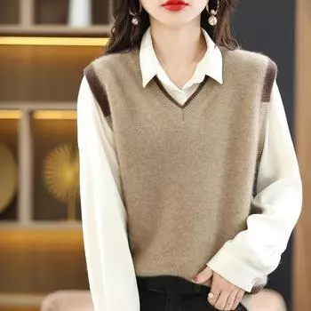 Женский пуловер без рукавов с v-образным вырезом, весна 2022, новый модный повседневный пуловер, жилет, женский свитер