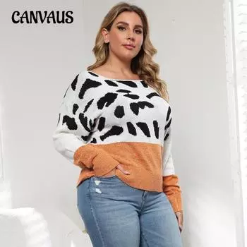 Женский пуловер больших размеров, модный повседневный свитер L чёрный/серый