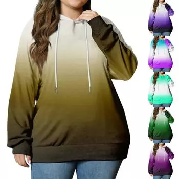 Женский пуловер больших размеров с капюшоном и принтом, толстовка с длинным рукавом и капюшоном L циан