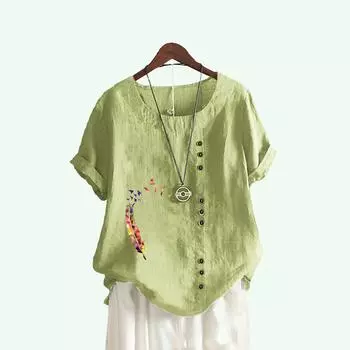 Женский пуловер больших размеров, свободная рубашка, женская летняя модная футболка с коротким рукавом, повседневные блузки с круглым вырезом и принтом S коричневый