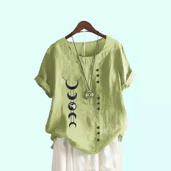 Женский пуловер больших размеров, свободная рубашка, женские повседневные блузки с круглым вырезом и принтом, летняя модная футболка с коротким рукавом S коричневый