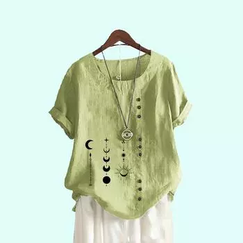 Женский пуловер больших размеров, свободная рубашка, женские повседневные блузки с круглым вырезом и принтом, летняя модная футболка с коротким рукавом S коричневый