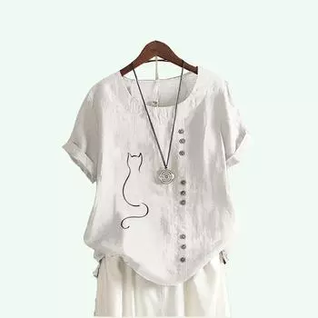 Женский пуловер больших размеров, свободная рубашка, женская летняя модная футболка с коротким рукавом, повседневные блузки с круглым вырезом и принтом S коричневый