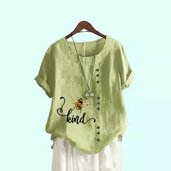 Женский пуловер больших размеров, свободная рубашка, женские повседневные блузки с круглым вырезом и принтом, летняя модная футболка с коротким рукавом S коричневый