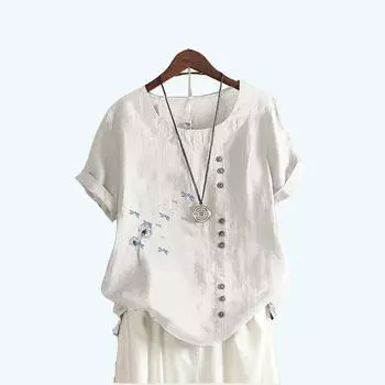 Женский пуловер больших размеров, свободная рубашка, женская летняя модная футболка с коротким рукавом, повседневные блузки с круглым вырезом и принтом S коричневый