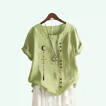 Женский пуловер больших размеров, свободная рубашка, женская летняя модная футболка с коротким рукавом, повседневные блузки с круглым вырезом и принтом S коричневый