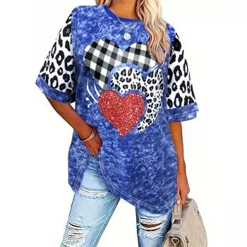 Женский пуловер большого размера с принтом в форме сердца S