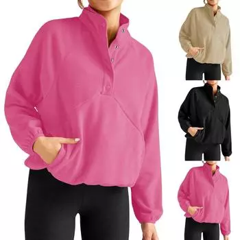 Женский пуловер на молнии, толстовка с воротником-стойкой, толстовки с длинными рукавами, большие пуловеры с капюшоном, топы S чёрный