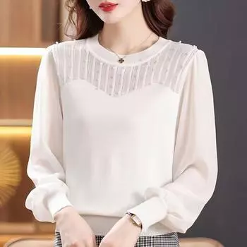 Женский пуловер на весну и лето, новинка 2023 года, шифоновый трикотаж, женский свободный и высококачественный пуловер с длинными рукавами, женский топ One Size чёрный