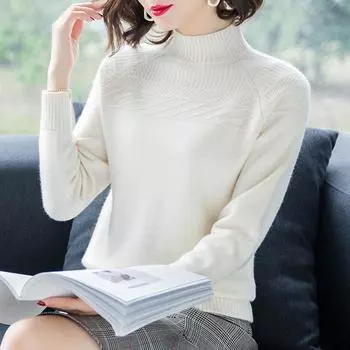 Женский пуловер на весну и осень, однотонный вязаный повседневный свитер M белый