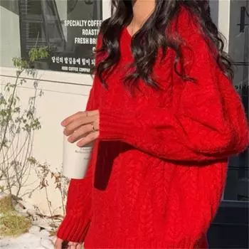 Женский пуловер одного размера, свободный вязаный топ из жареного теста One Size розовый