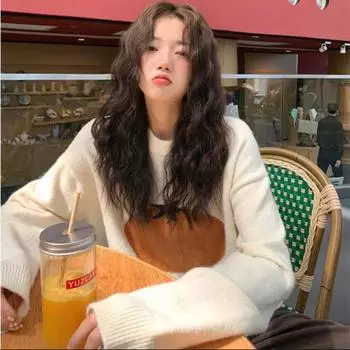 Женский пуловер, осень 2022, повседневный свитер на осень и зиму, свободный топ с длинными рукавами, однотонный свитер с круглым вырезом, женские топы One Size чёрный