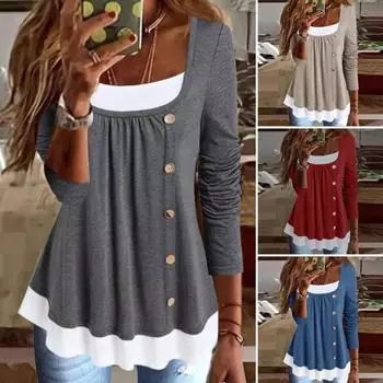 Женский пуловер, плиссированный универсальный эластичный весенне-осенний лоскутный цветной пуловер, блузка для работы 2XL абрикосовый