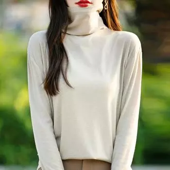 Женский пуловер Qinghe кашемир 100% шелк осенне-зимний пуловер мягкий и теплый M бежевый