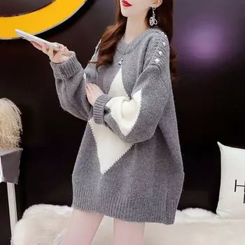 Женский пуловер, рождественский свитер, женский дизайн, универсальный сетевой красный супер-горячий осенне-зимний свитер, женский пуловер One Size серый