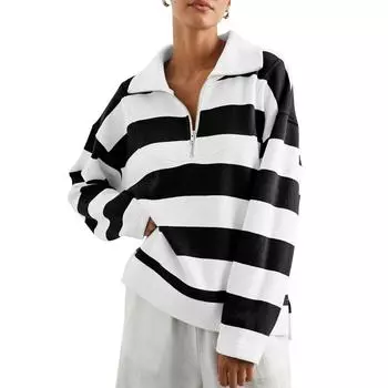 Женский пуловер с боковыми разрезами и молнией, повседневная толстовка с длинными рукавами, свободная байкерская толстовка с длинными рукавами L чёрный