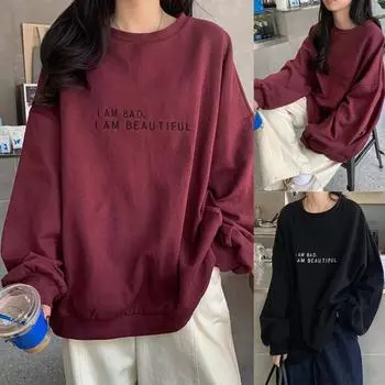Женский пуловер с длинным рукавом и круглым вырезом с надписью Oversized Blouse Sweatshirt M чёрный