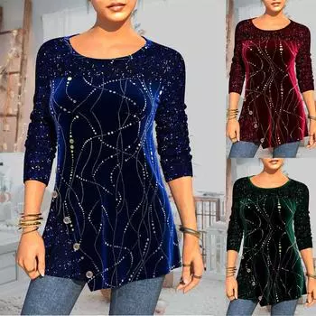 Женский пуловер с длинным рукавом и пайетками на весну и осень, свободный уличный топ с круглым вырезом, пуловер на весну и осень S зелёный