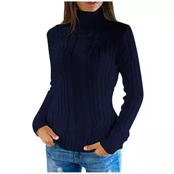 Женский пуловер с длинным рукавом и высоким воротником, вязаный джемпер, блузка L