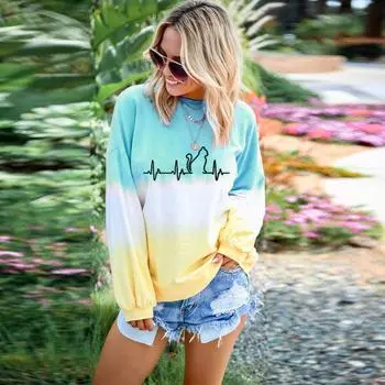 Женский пуловер с длинным рукавом с принтом кота градиентного контрастного цвета с длинным рукавом L