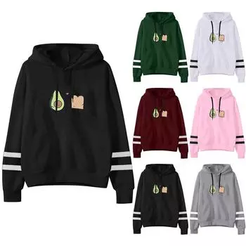 Женский пуловер с капюшоном и длинным рукавом с круглым вырезом и принтом фруктового хлеба M чёрный