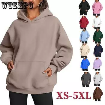 Женский пуловер с капюшоном, однотонный свободный повседневный флисовый свитшот большого размера M чёрный