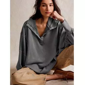 Женский пуловер с капюшоном, однотонный свободный повседневный флисовый свитшот большого размера S серый