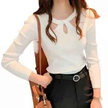 Женский пуловер с круглым вырезом, женский полый свитер, тонкая рубашка, джемпер, сюртук L белый