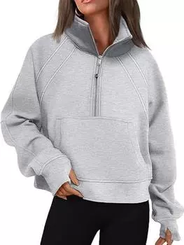 Женский пуловер с молнией до середины шеи и карманом-кенгуру, разных цветов S